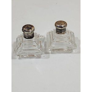 Vintage Irice Pyramid Glass Salt & Pepper Shaker Sterling Tops